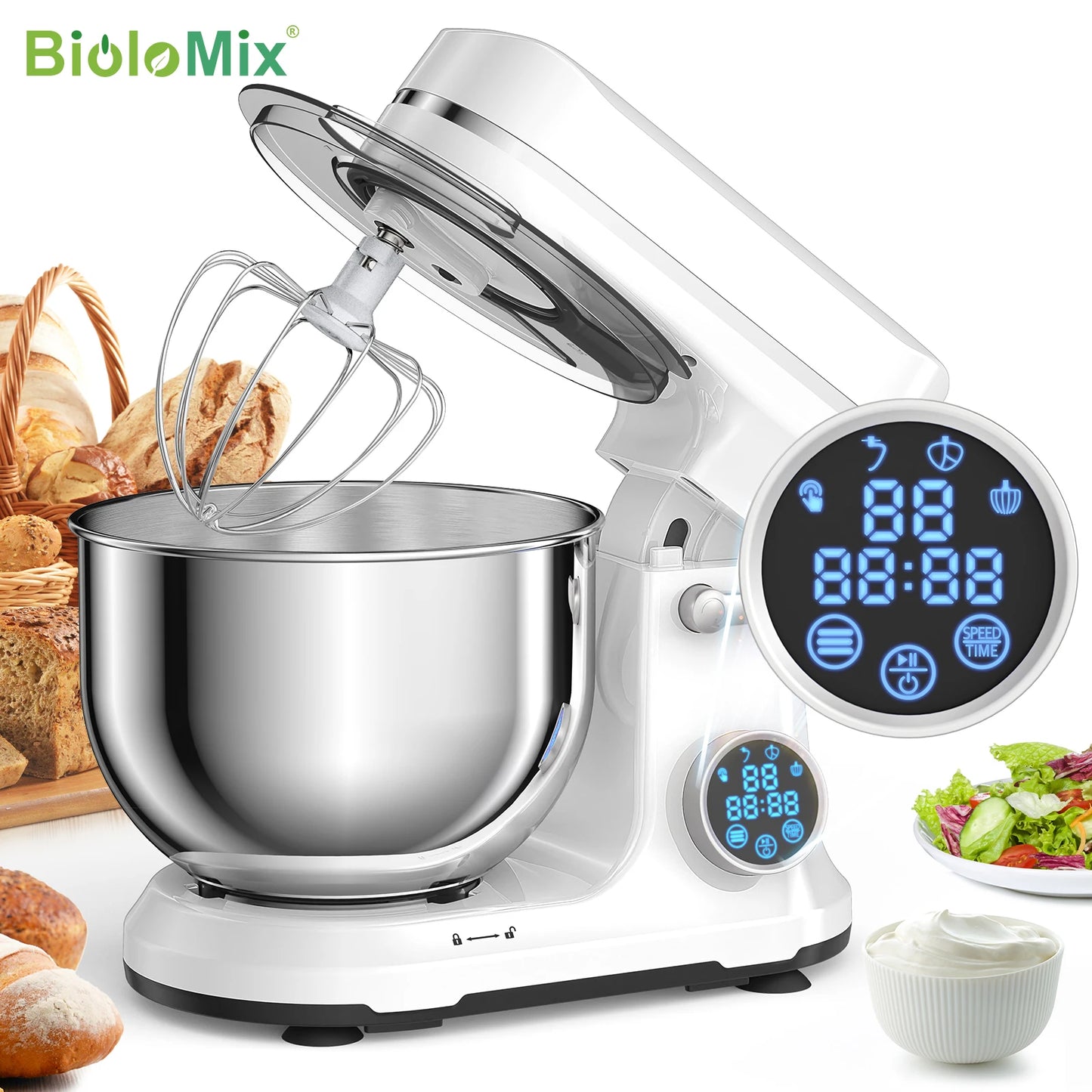 Biolomix 1200W Stand Mixer With 11 Speeds And OLED Display