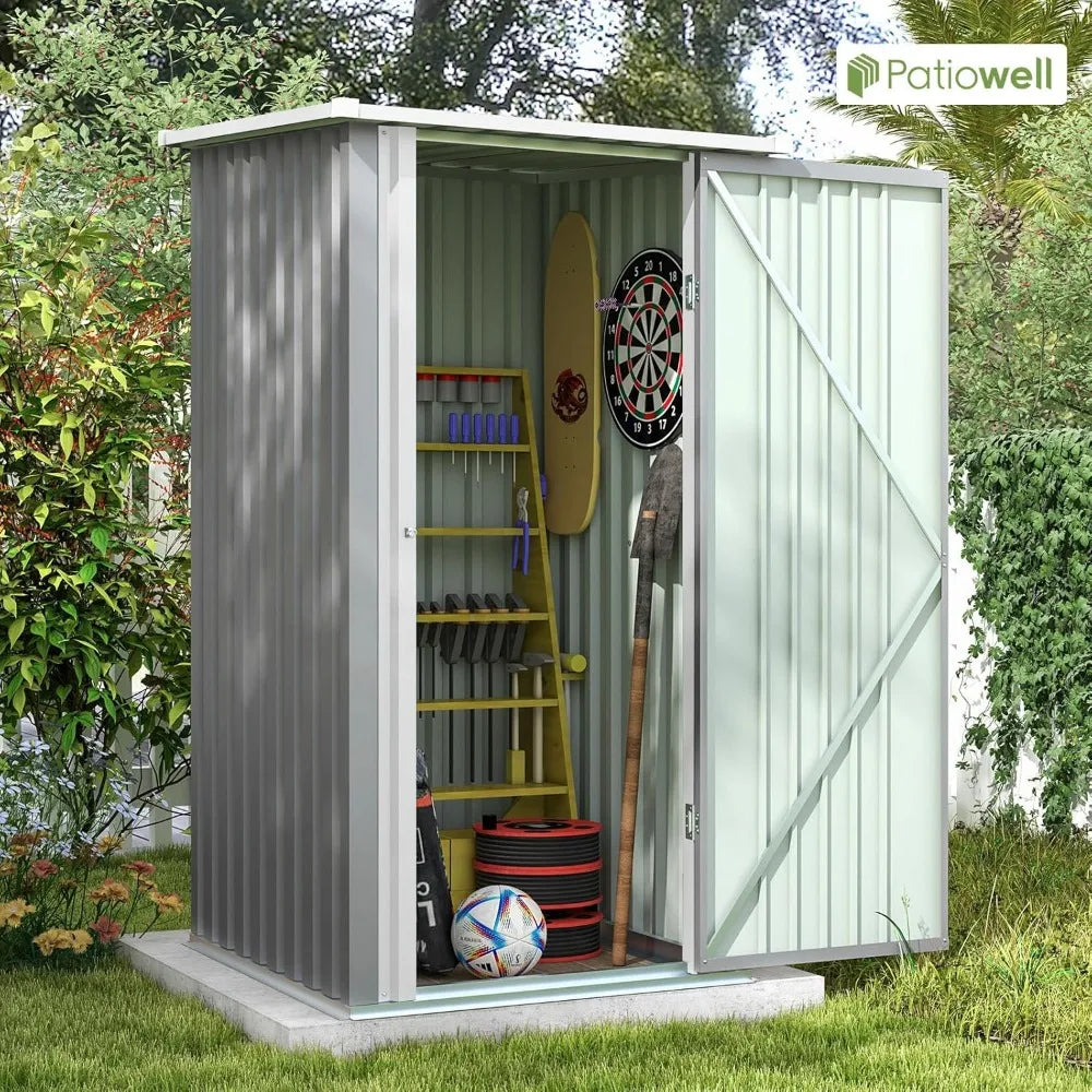 Outdoor Storage Shed With Sloping Roof And Lockable Door