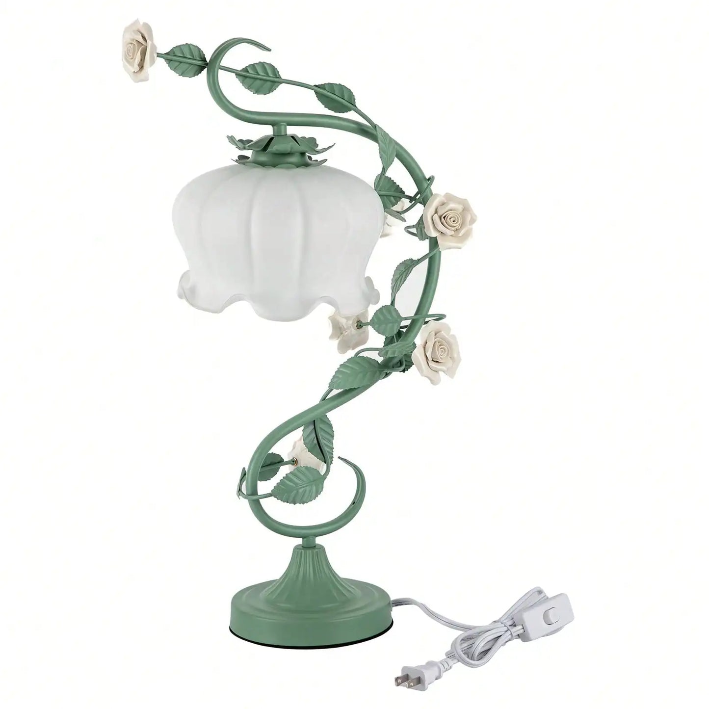 Stained Glass Flower Bedside Lamp With Nightstand Reading Light