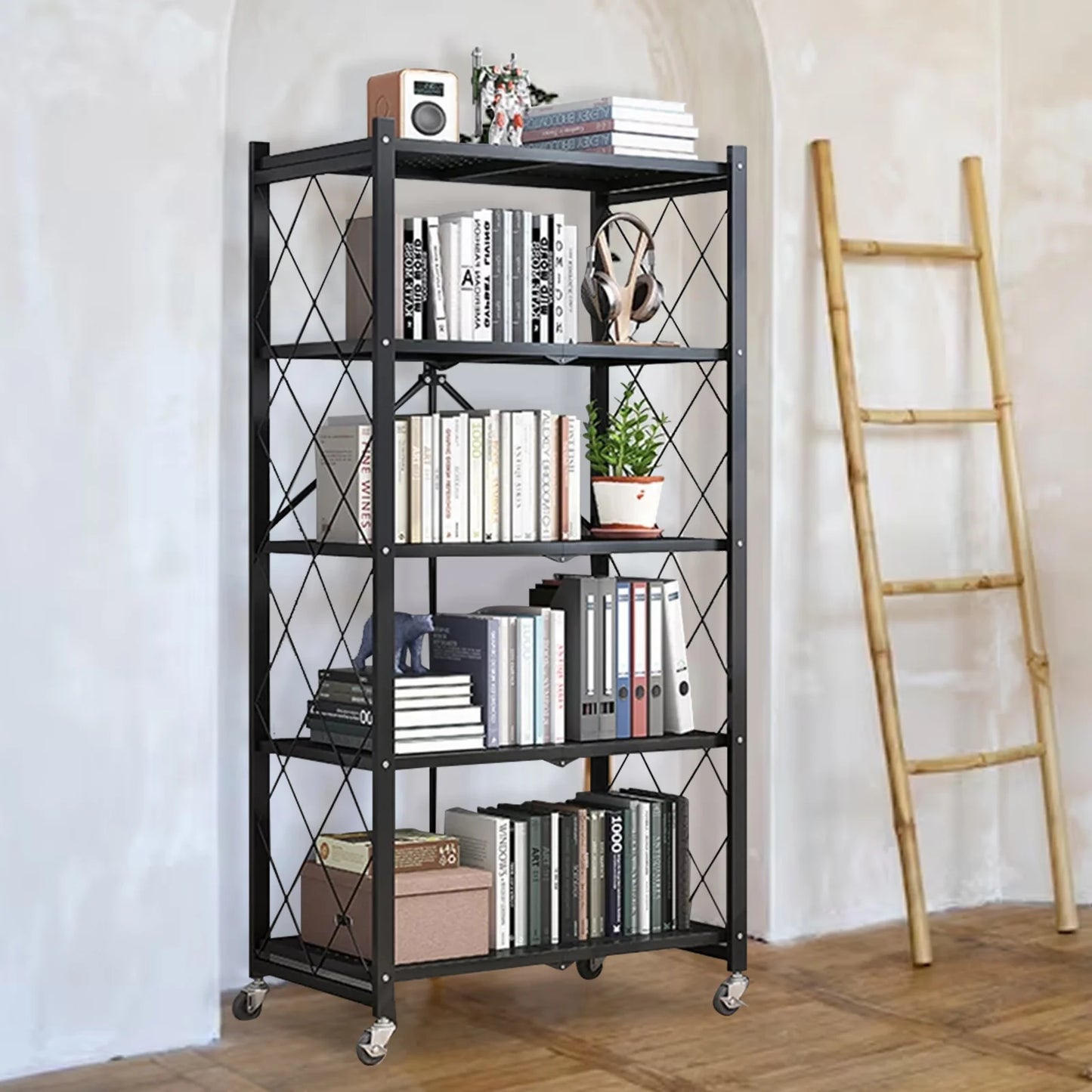 5-Tier Storage Shelving With Wheel Unit Heavy Duty Metal Rack