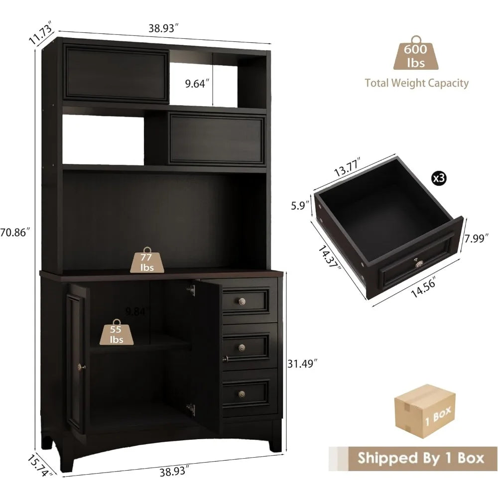 Kitchen Pantry Cabinet With Microwave Shelf And Charging Station