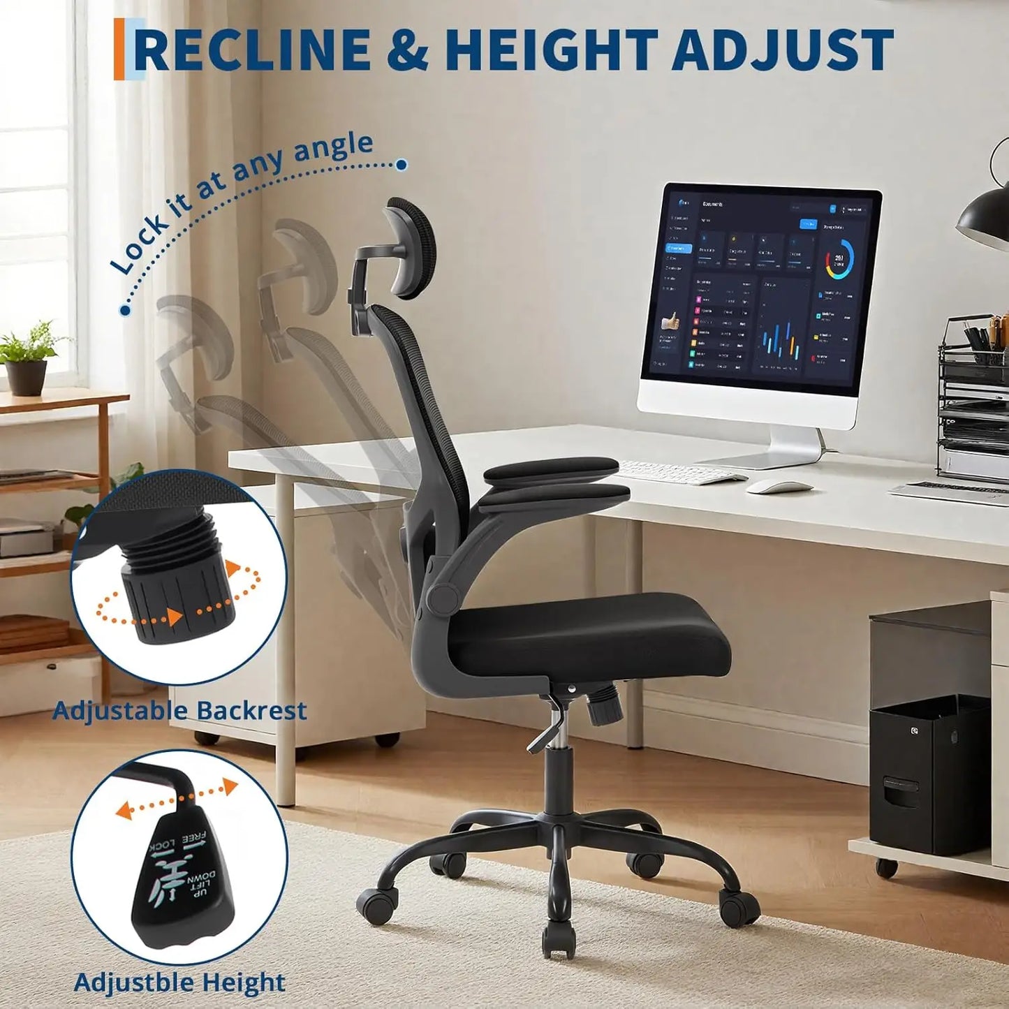 HobbyLane Ergonomic High-Back Mesh Office Chair with Headrest Lumbar Support