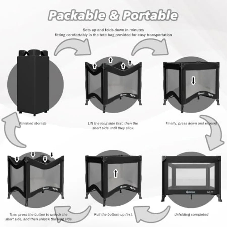 Portable Travel Crib Playpen With Mattress And Breathable Mesh