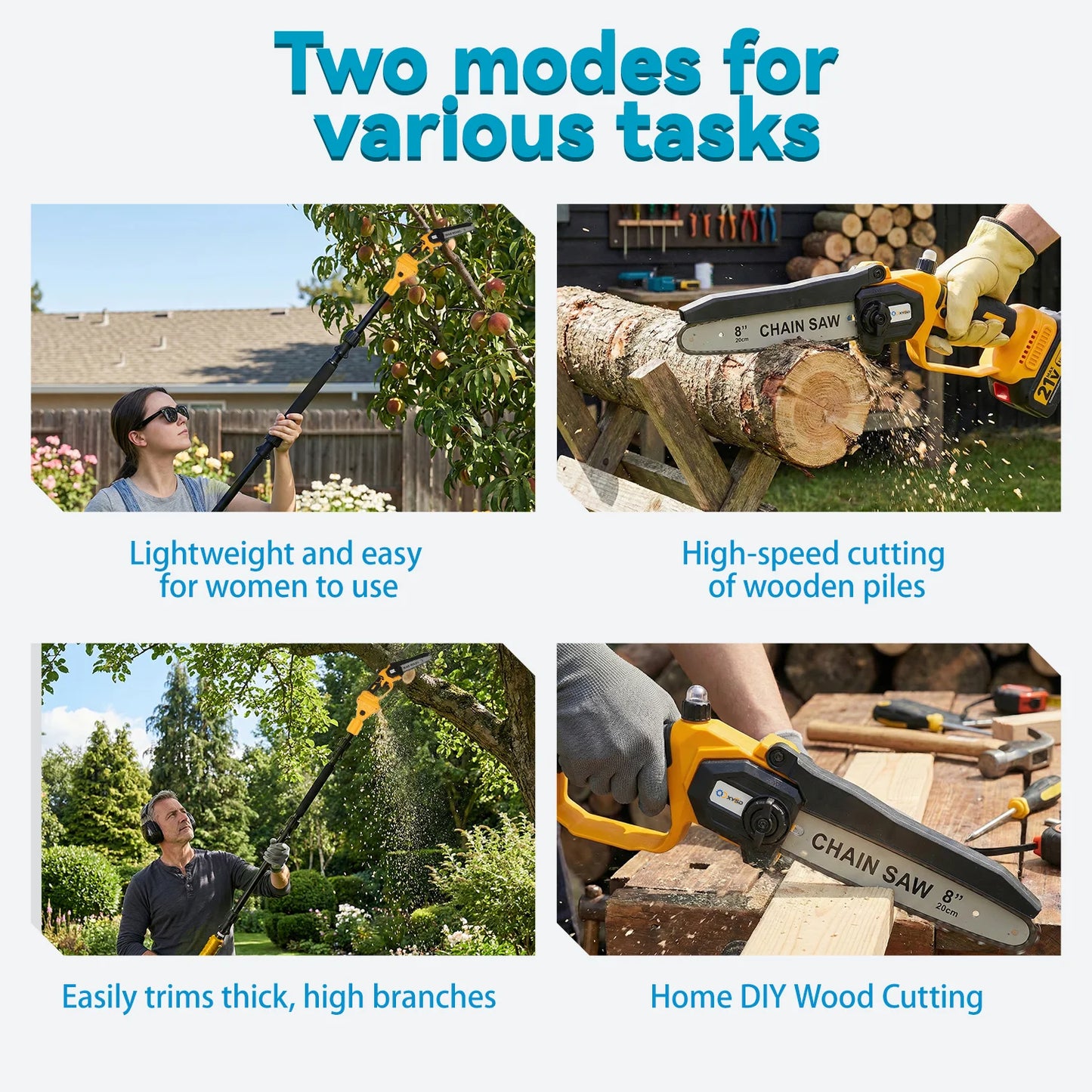 2-In-1 Electric Pole Saws With Extension Pole For Wood Cutting