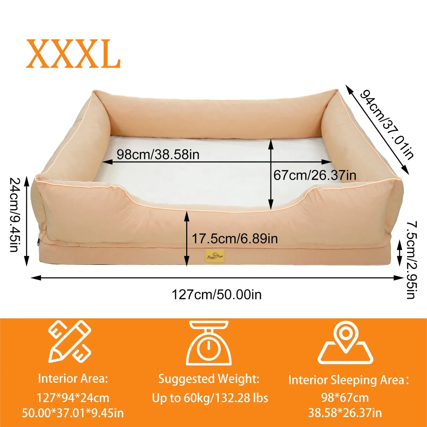 BINGOPAW Orthopedic Rectangular Dog Bed With Removable Cover