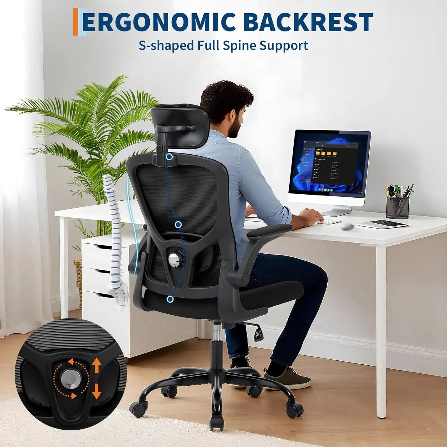 HobbyLane Ergonomic High-Back Mesh Office Chair with Headrest Lumbar Support