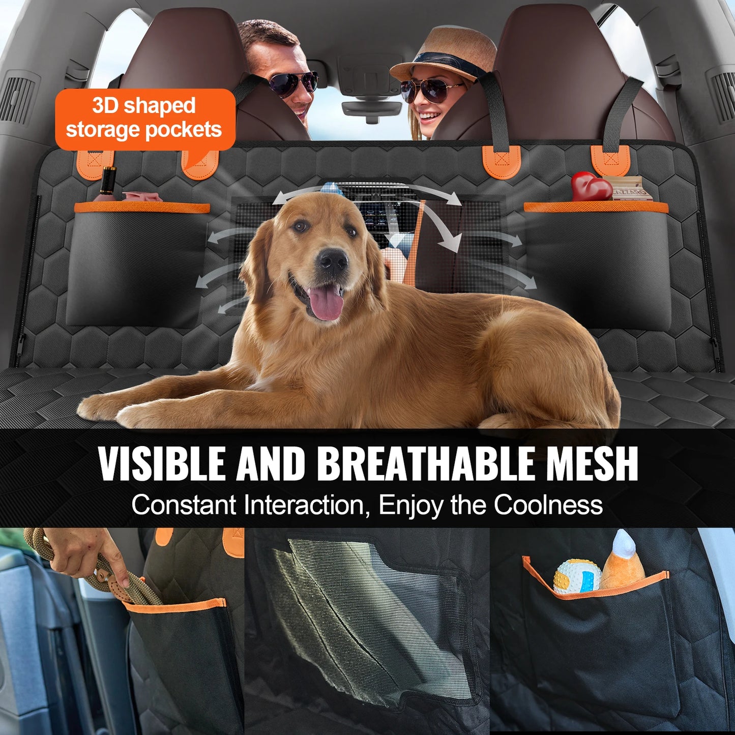 Dog Car Seat Cover Hammock Back Seat Extender With Mesh Window Pocket 350 Lbs