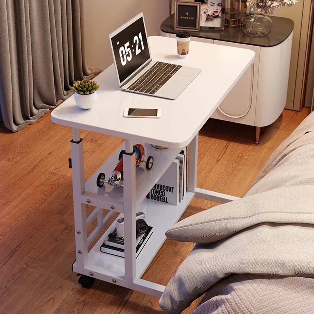 Adjustable Bedside Laptop Desk With Rolling Wheels And Multi Layer Storage