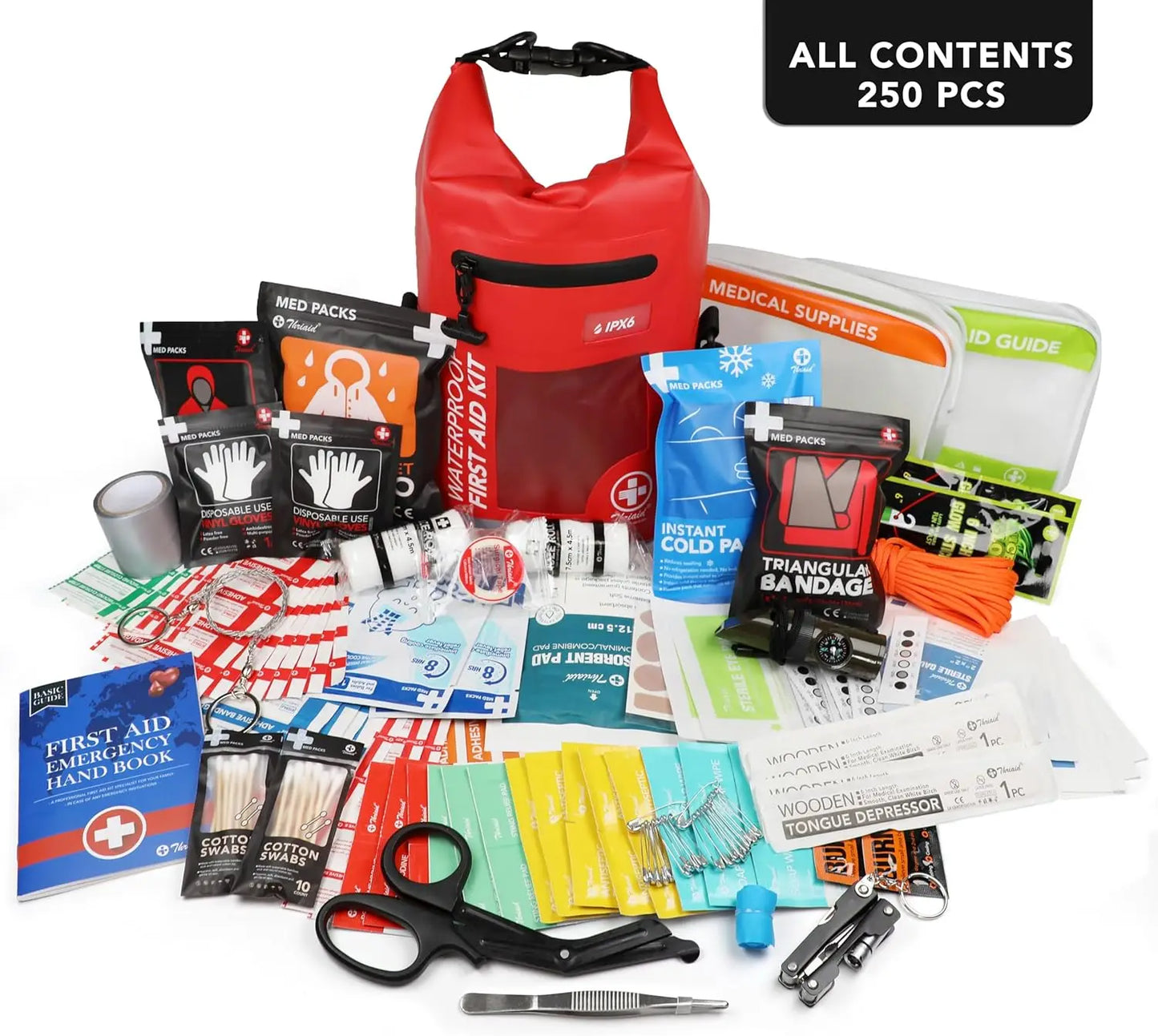 250-Piece Waterproof First Aid Kit With Reflective Dry Bag