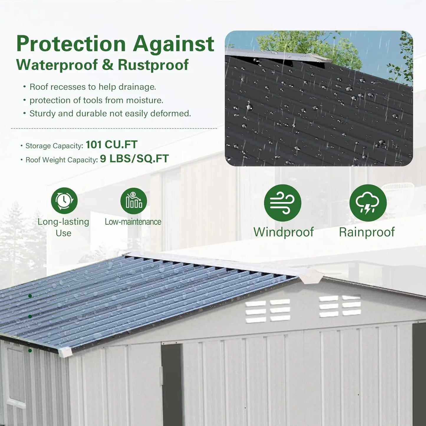 Outdoor Metal Storage Shed With Sloped Roof Lockable Aluminum Frame Garden