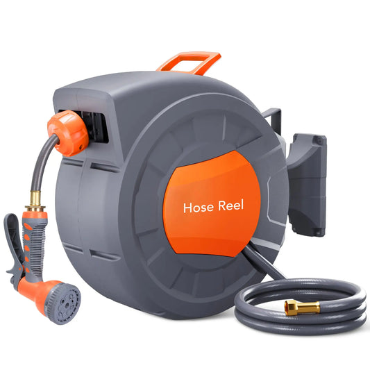 HiMISS Wall Mounted Retractable Garden Hose Reel With Auto Rewind
