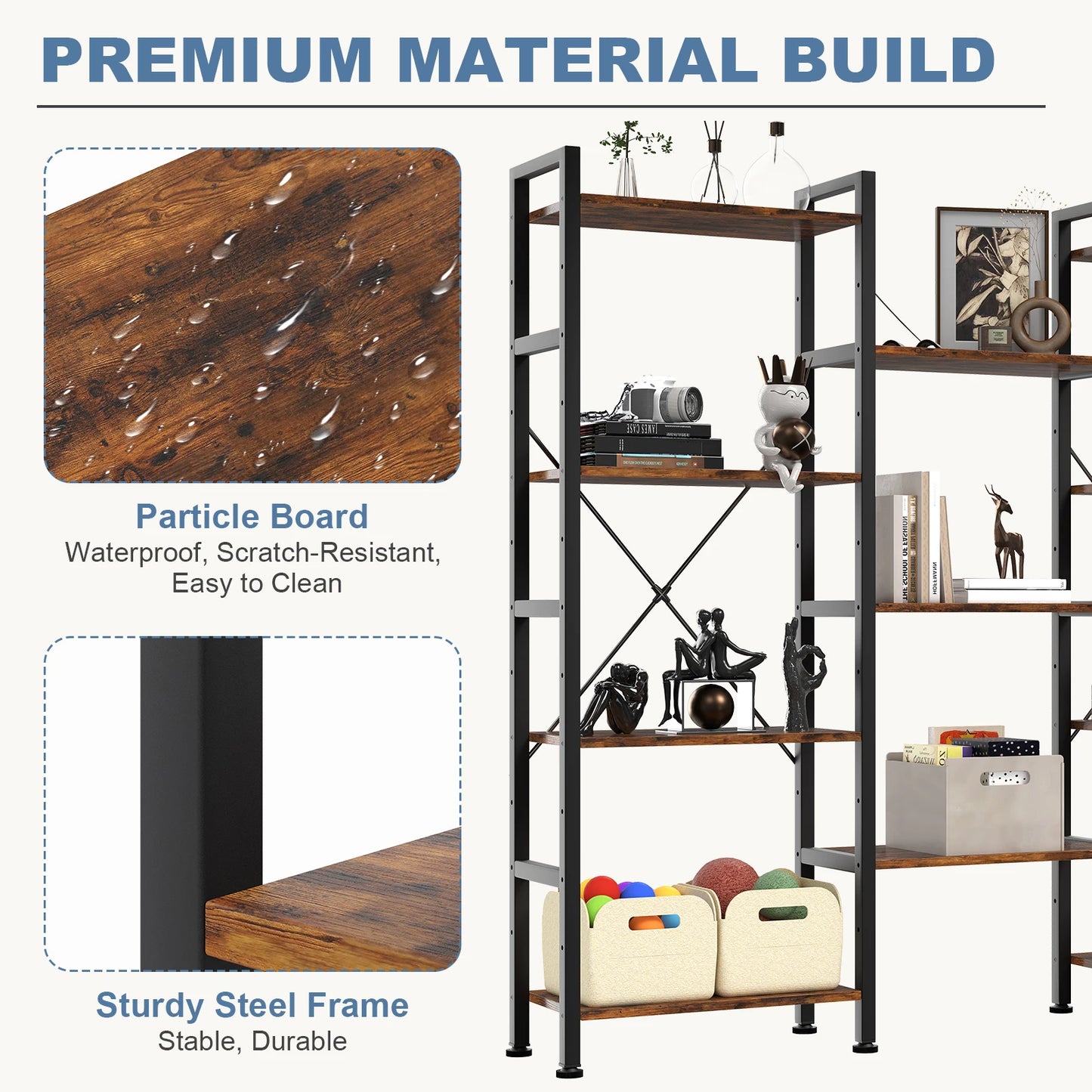 JHK 4 Tier Wide Display Bookshelf With Adjustable Shelves
