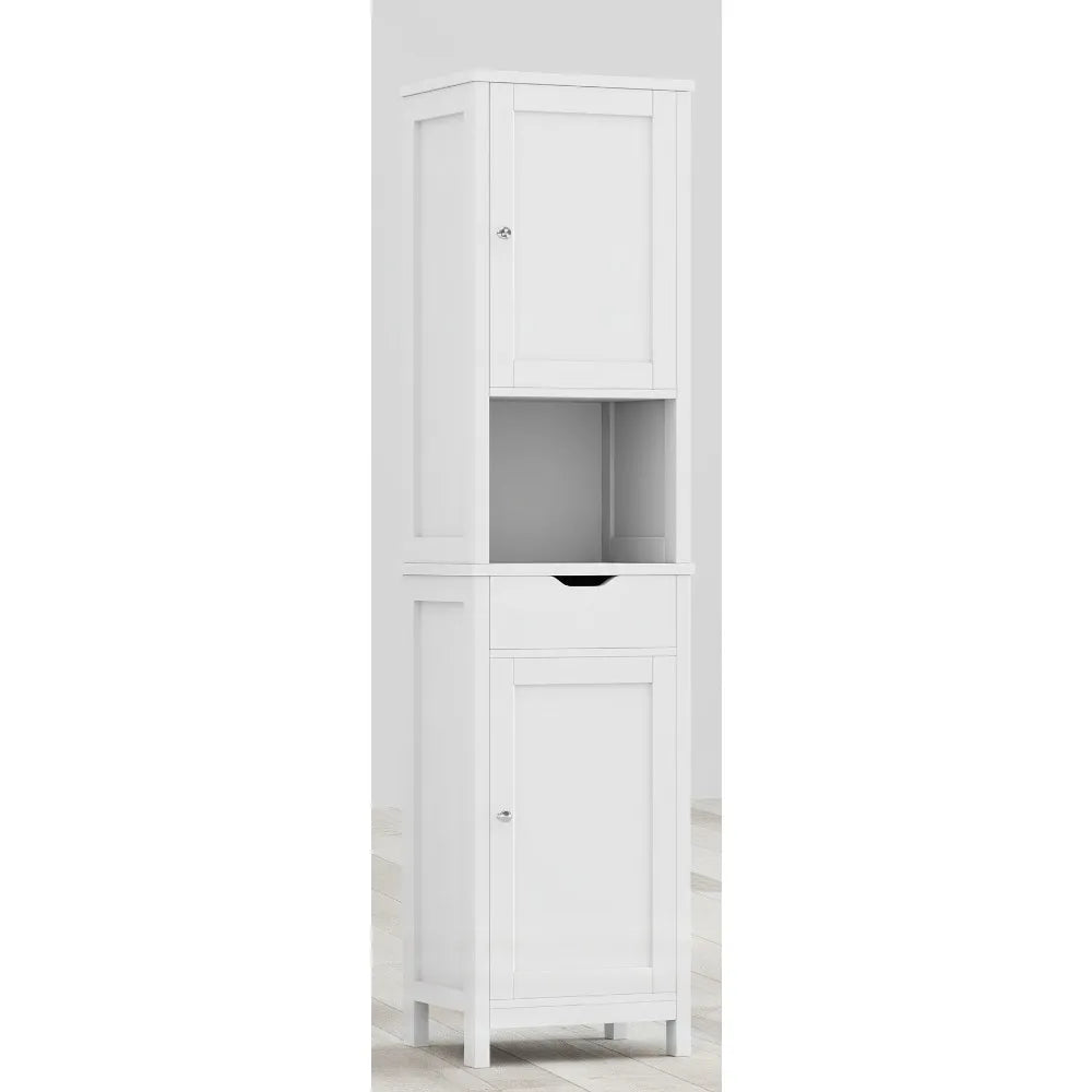 Tall Slim Corner Bathroom Storage Cabinet With Doors and Drawer