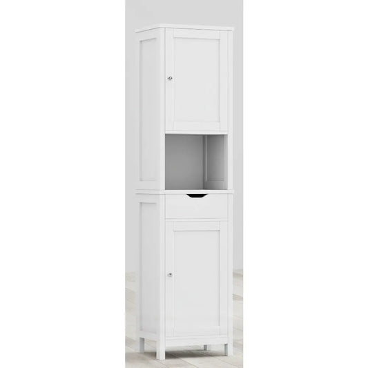 Tall Slim Corner Bathroom Storage Cabinet With Doors and Drawer