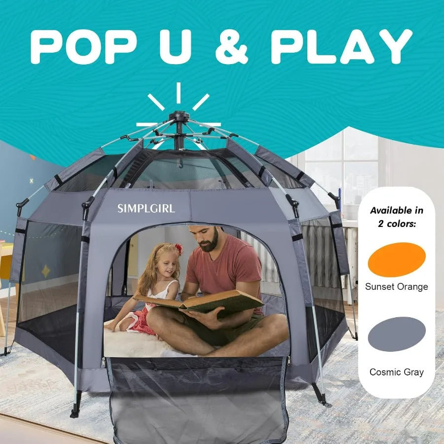 Portable Lightweight Pop Up Playpen With Canopy And Travel Bag