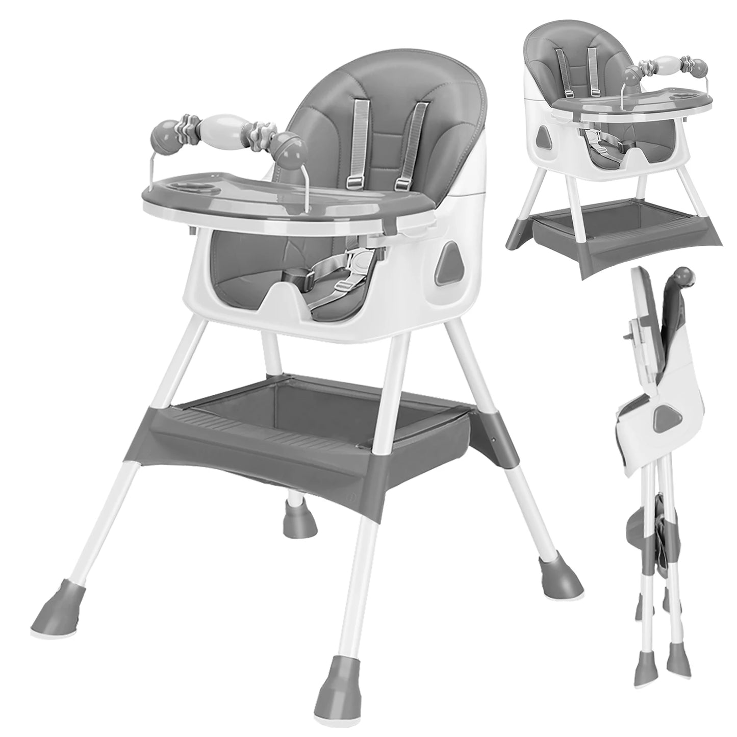 PIORLADO Foldable Baby High Chair With Antislip Pad And Toy Rack