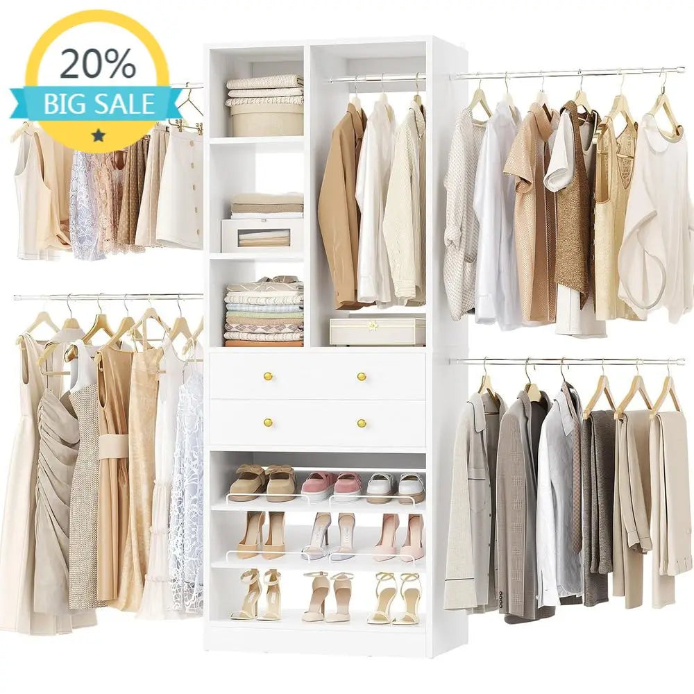Adjustable Walk-In Closet Organizer With Shelves And Rods
