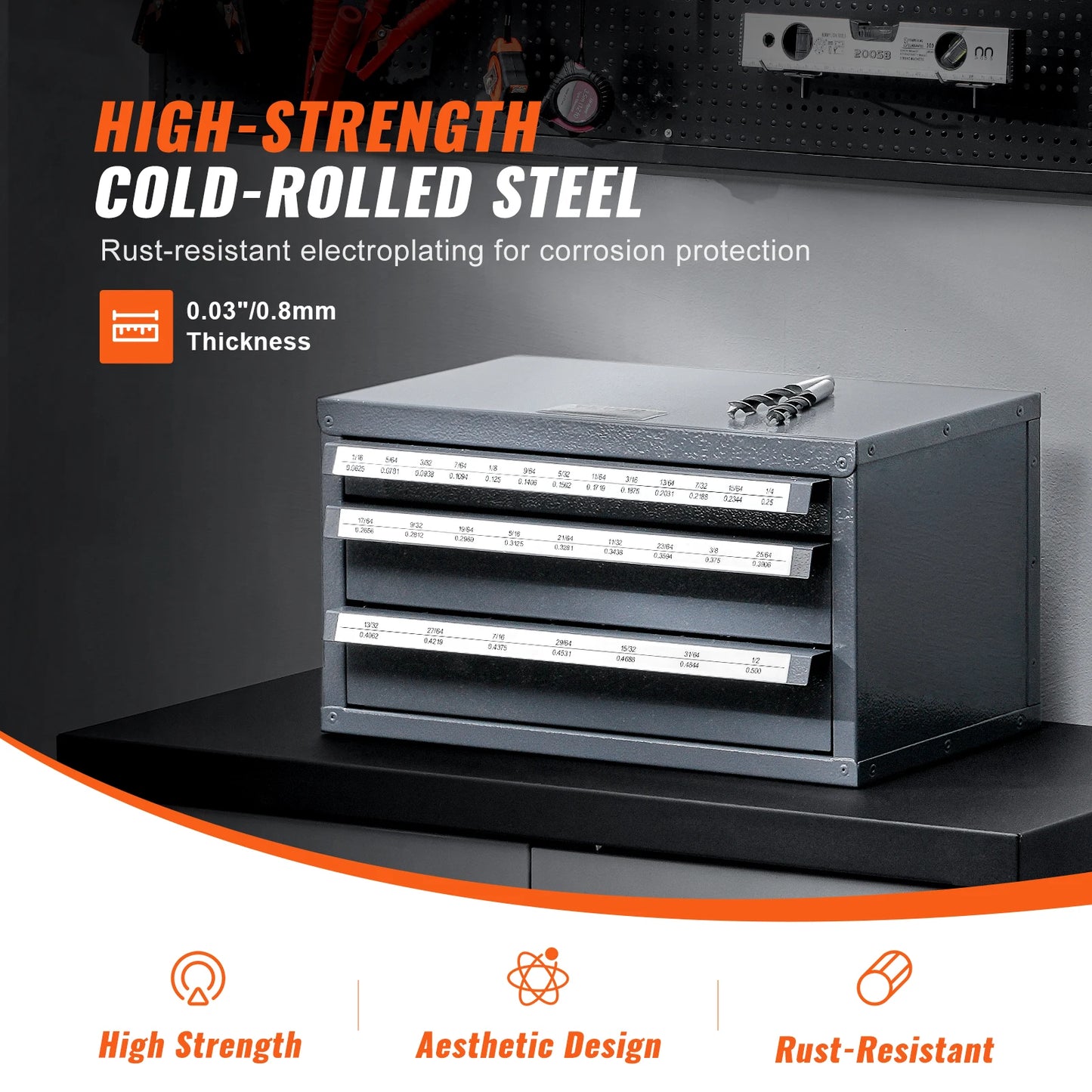 SucceBuy Steel Drill Bit Dispenser Cabinet Three Drawer Organizer