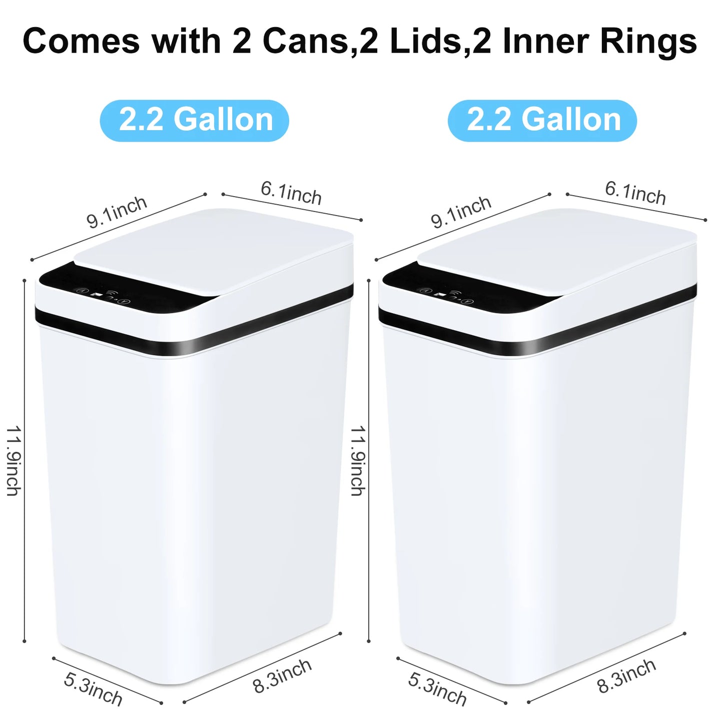 Touchless Bathroom Trash Cans With Lid 2 Pack Slim Design