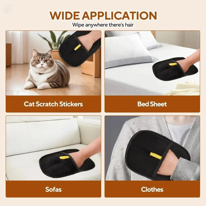 Pet Hair Removal Gloves Reusable Double Sided Grooming Mitts