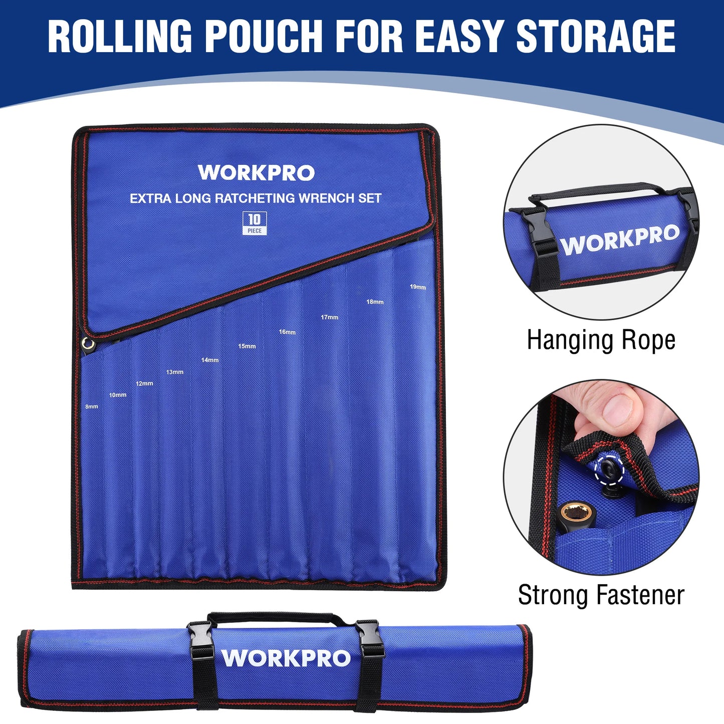 WORKPRO 10 Piece 72 Tooth Extra Long Ratcheting Wrench Set