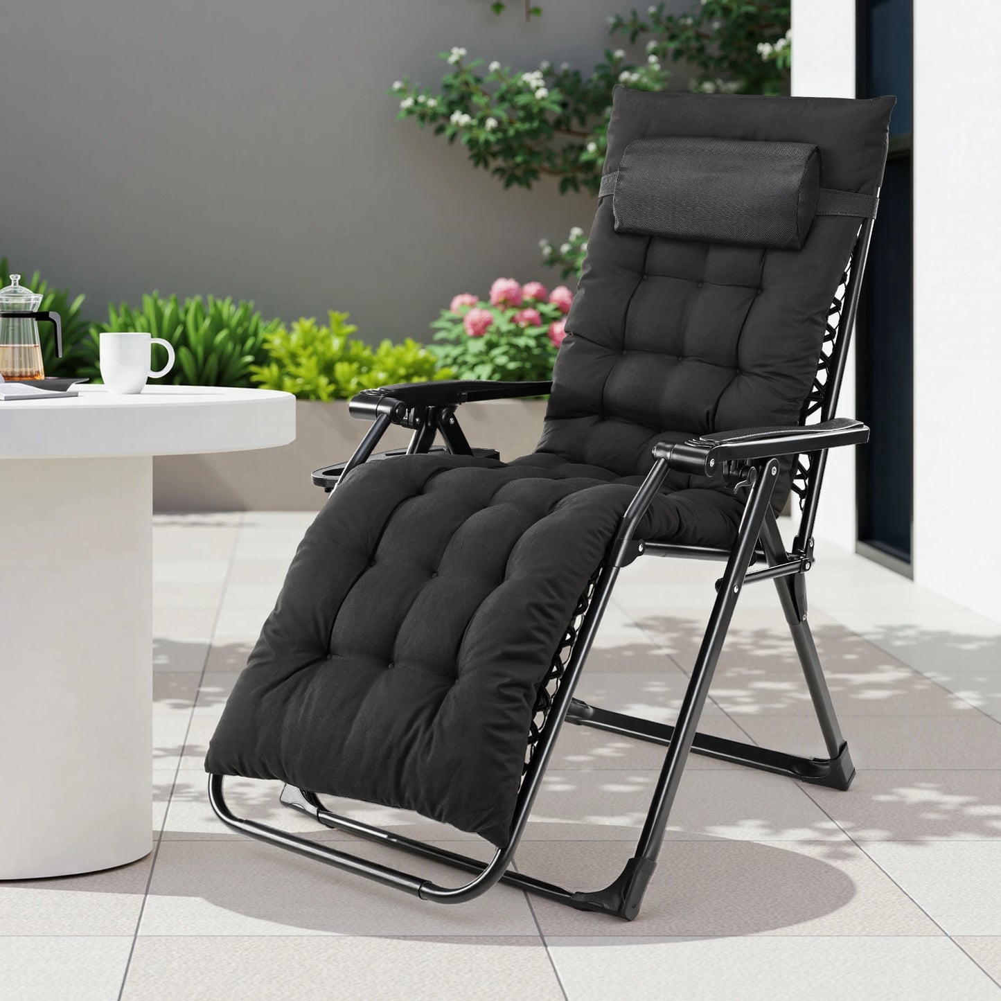 JHK Zero Gravity Recliner Outdoor Folding Lounge Chair With Cup Holder Trays