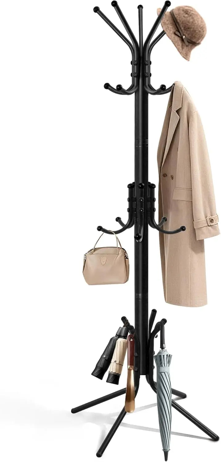 Freestanding Coat Rack With 15 Hooks Metal Hall Tree For Entryway