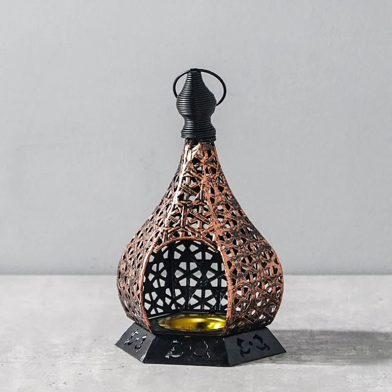 Elegant Metal Lantern Candle Holder Vintage Tea Light Hanging Lantern Home Decor