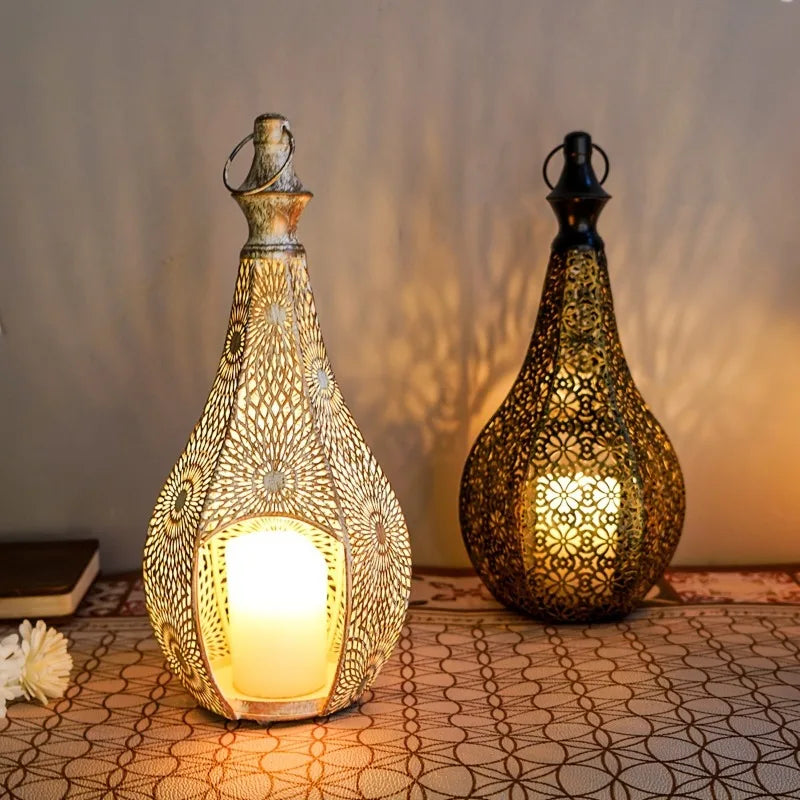 Elegant Metal Lantern Candle Holder Vintage Tea Light Hanging Lantern Home Decor