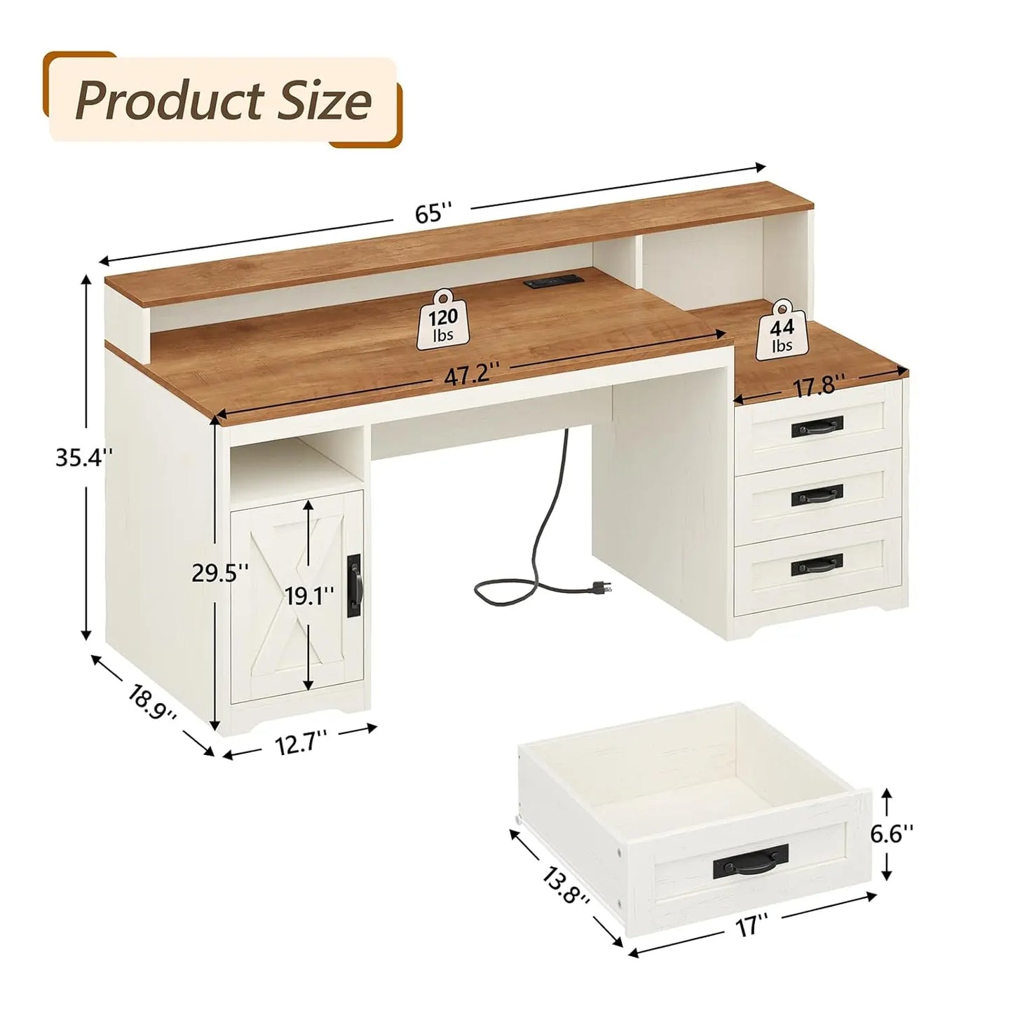 MOYU Farmhouse Computer Desk With Drawers And Printer Stand
