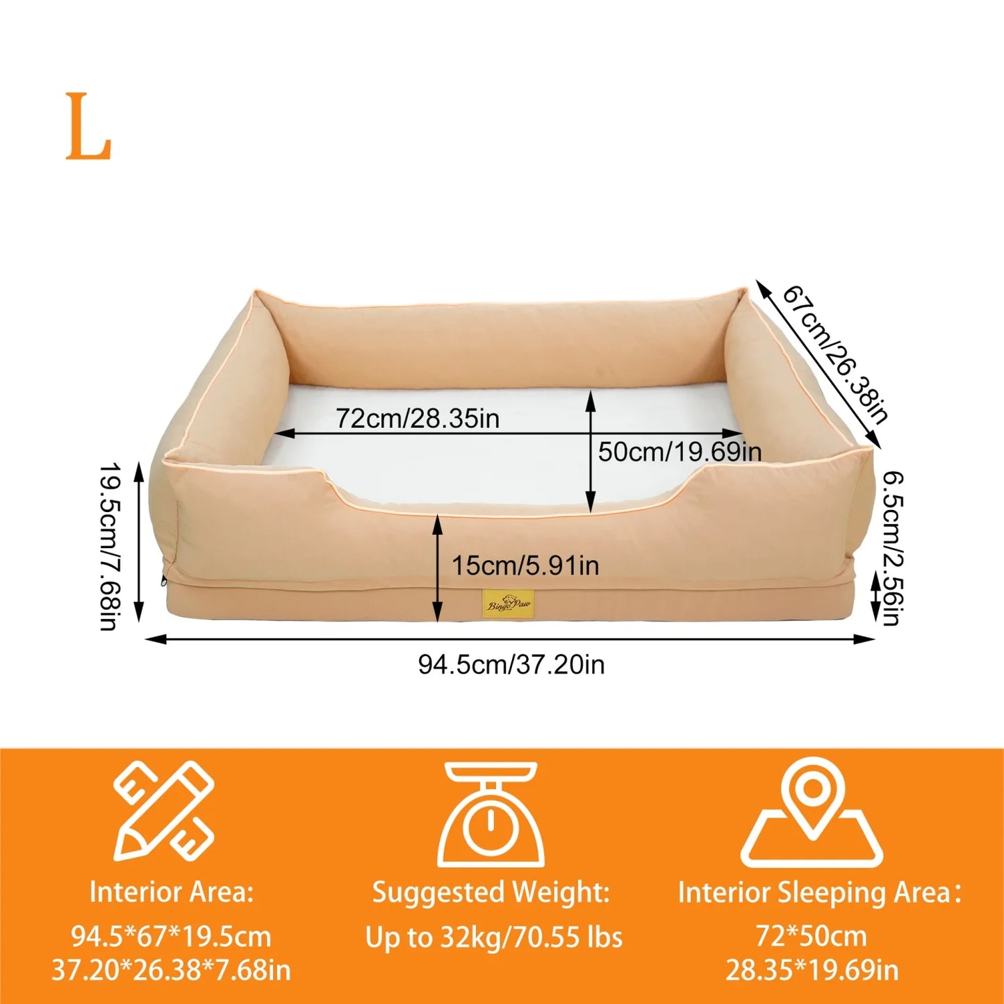 BINGOPAW Orthopedic Rectangular Dog Bed With Removable Cover