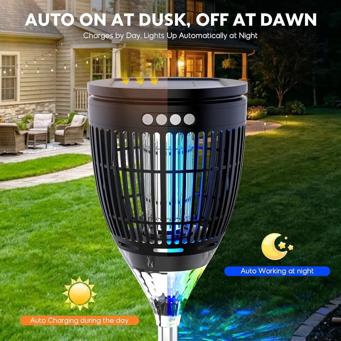Solar Bug Zapper Outdoor 4200V 3-In-1 Mosquito Zapper RGB