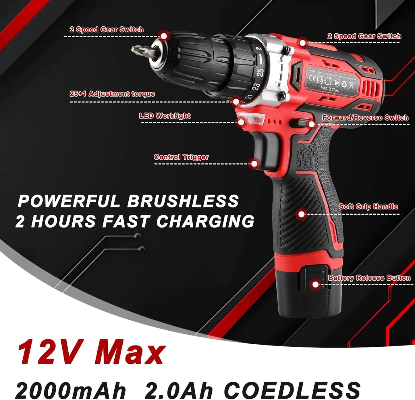 TLGREEN 138 Piece Power Tool Set With 12V Cordless Drill