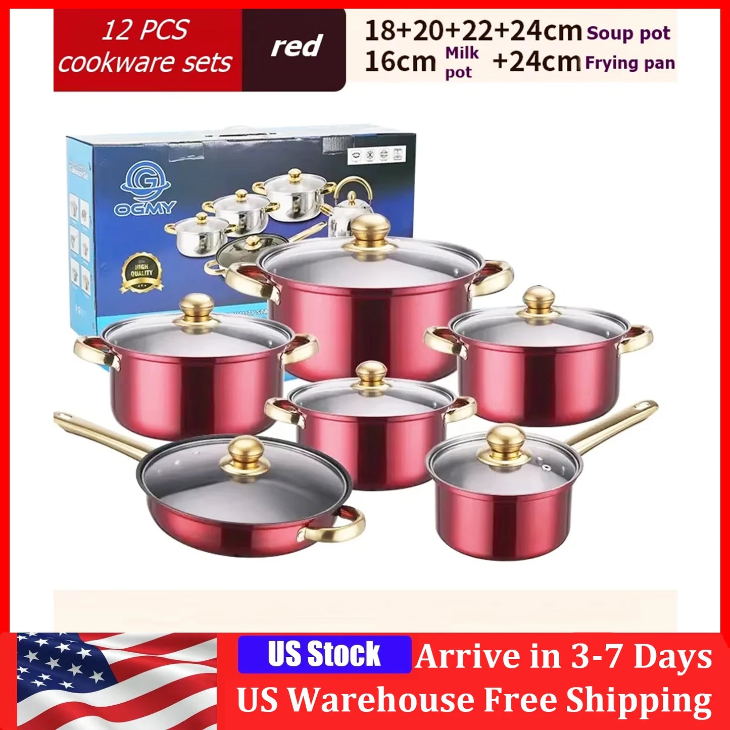 NONED 12-Piece Stainless Steel Cookware Set With Nonstick Pans