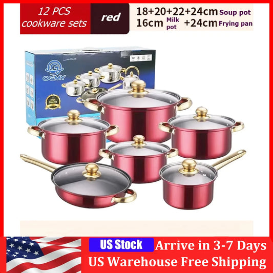 NONED 12-Piece Stainless Steel Cookware Set With Nonstick Pans