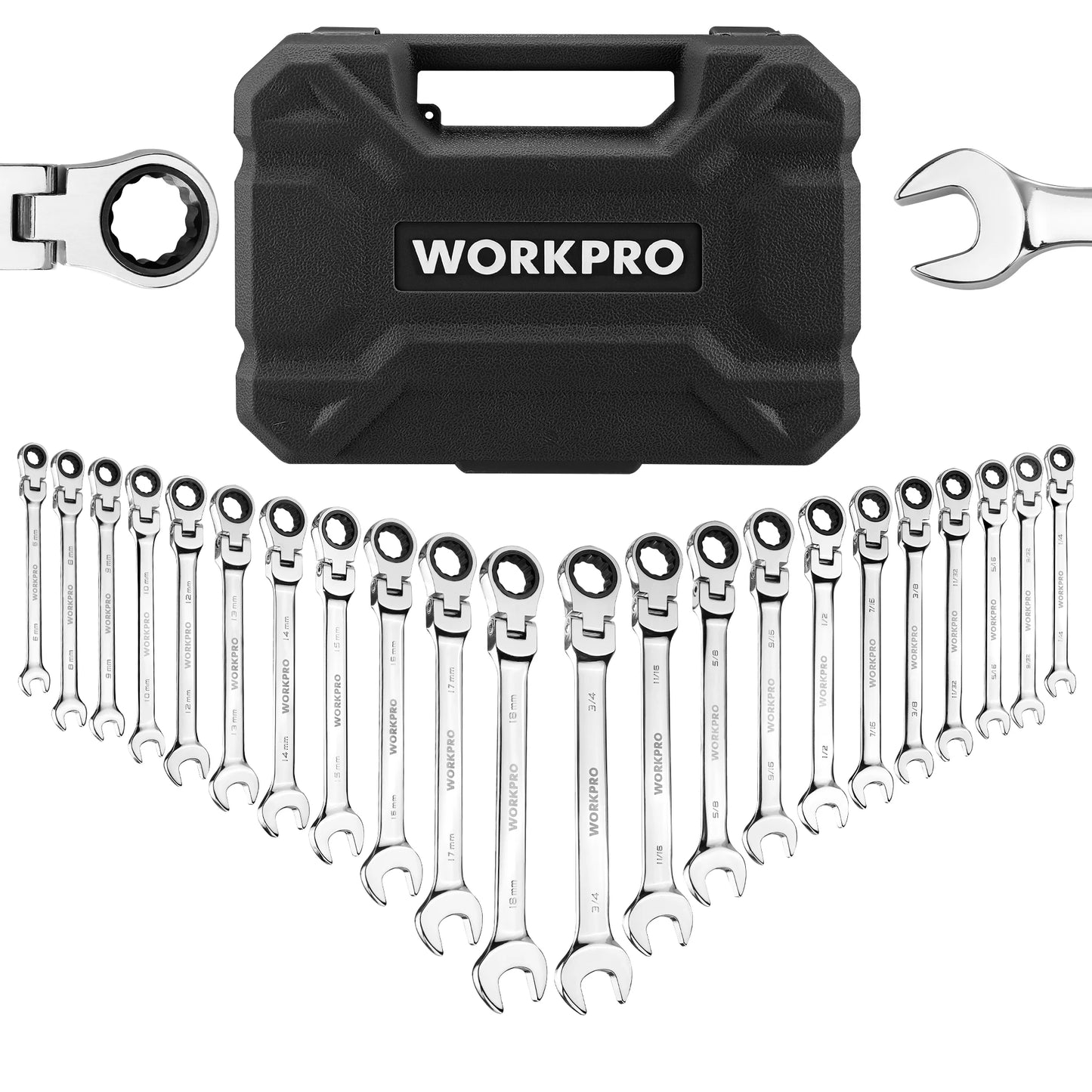 WORKPRO 21 Piece Ratcheting Wrench Set In Durable Case