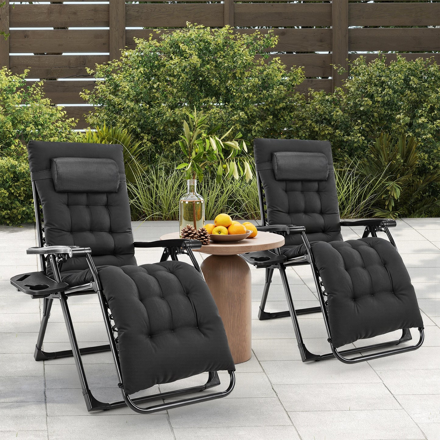 JHK Zero Gravity Recliner Outdoor Folding Lounge Chair With Cup Holder Trays