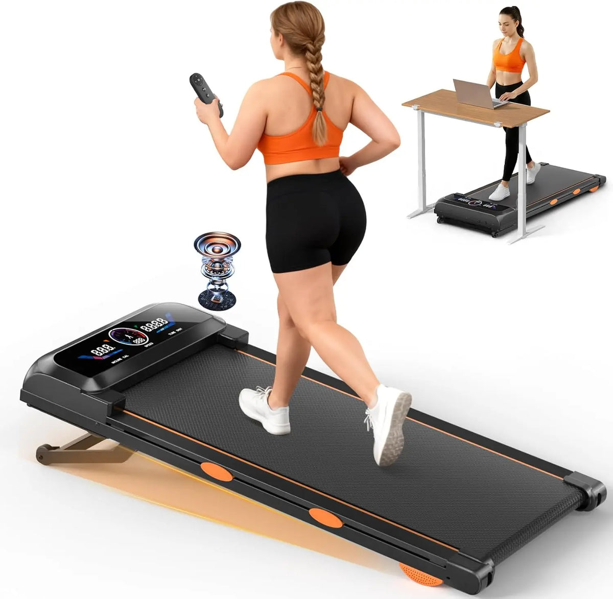 3.5Hp Under Desk Walking Pad Treadmill With Auto Incline