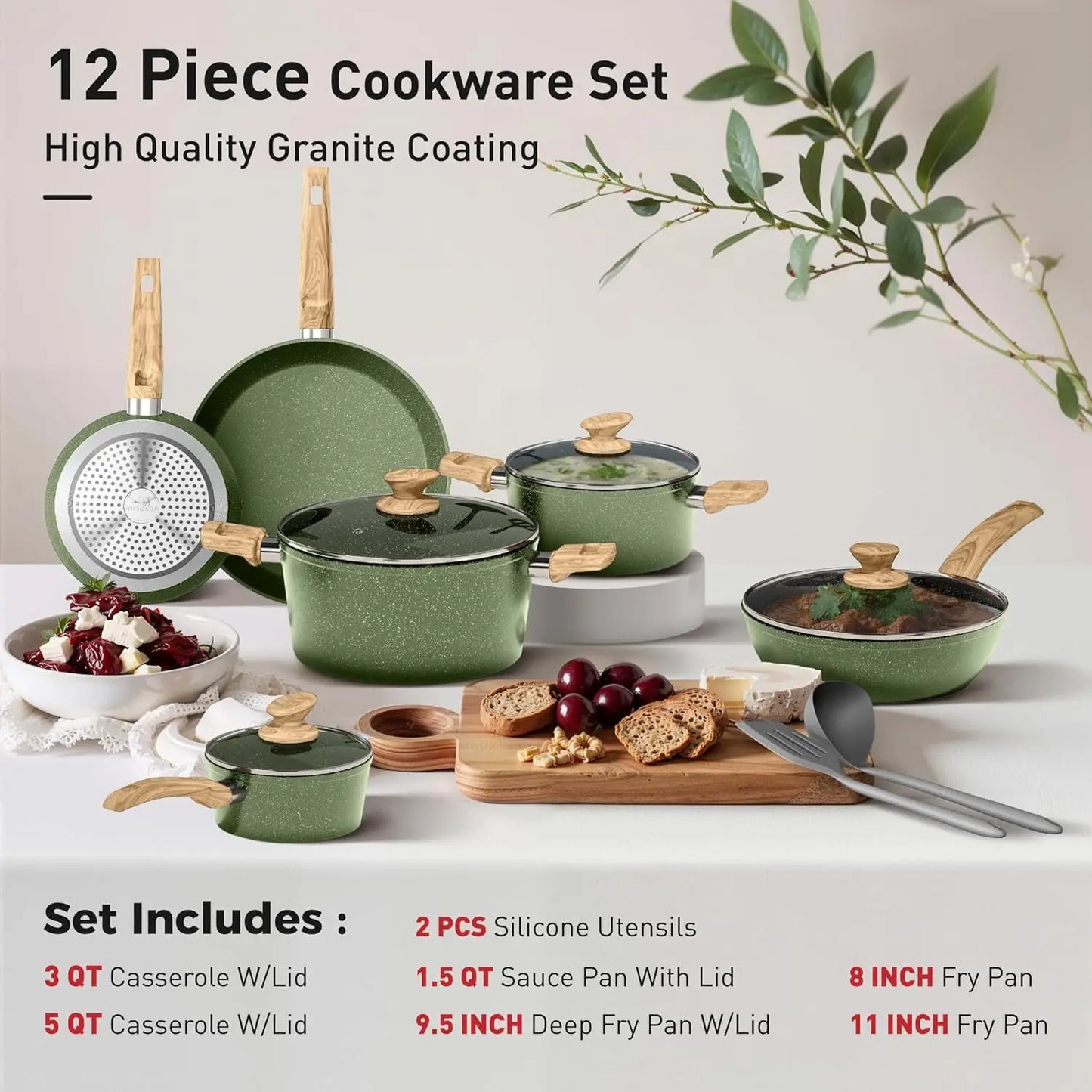 Nonstick Granite Induction Cookware Set PFOA PFOS Free Easy Clean