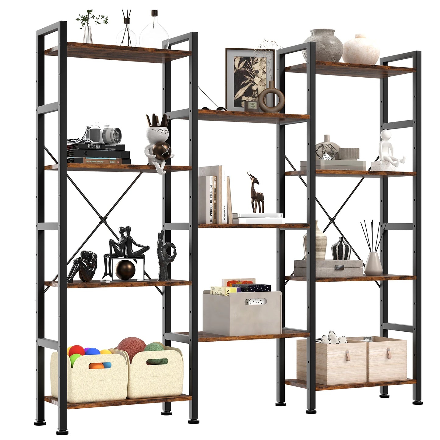 JHK 4 Tier Wide Display Bookshelf With Adjustable Shelves