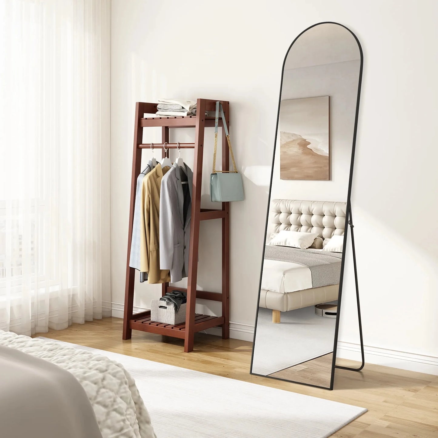 Arched Full-Length Mirror With Aluminum Frame For Standing Bedroom Use