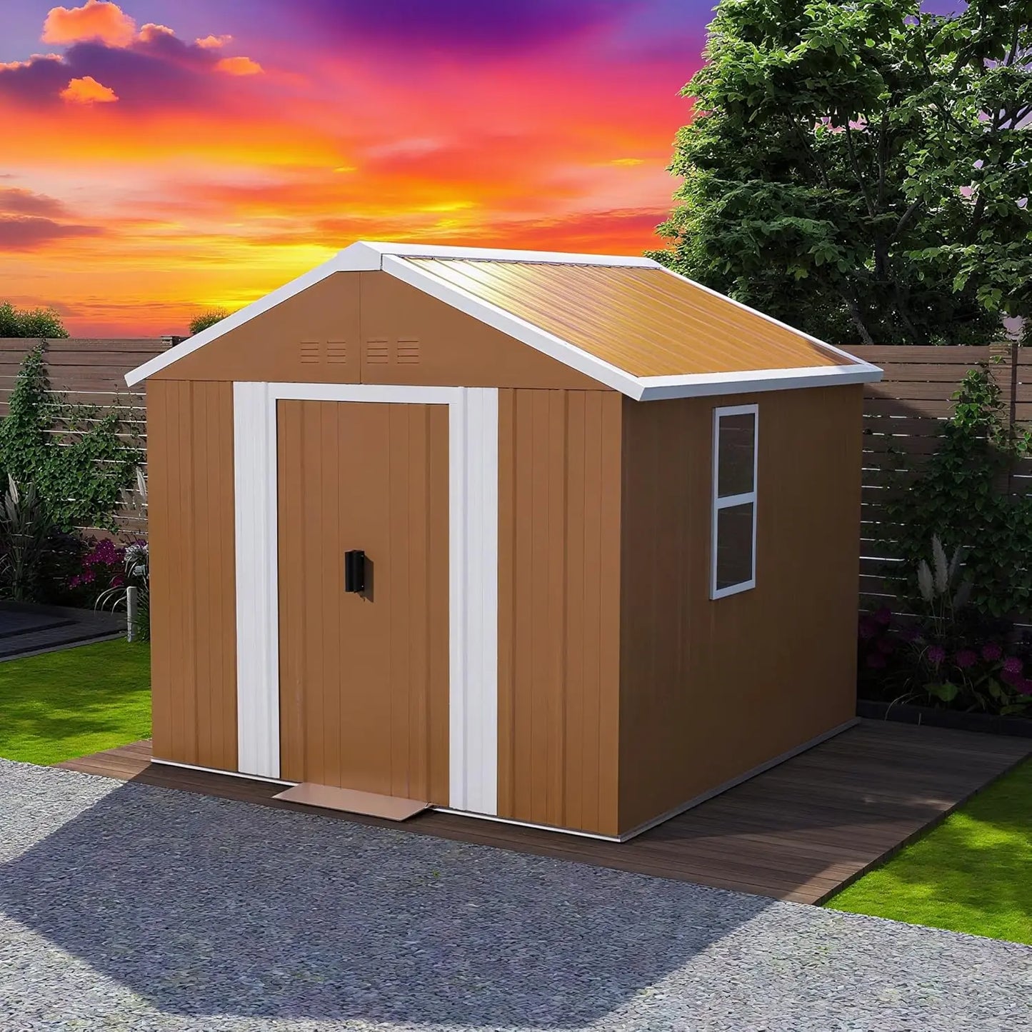 Outdoor Metal Storage Shed With Sloped Roof Lockable Aluminum Frame Garden