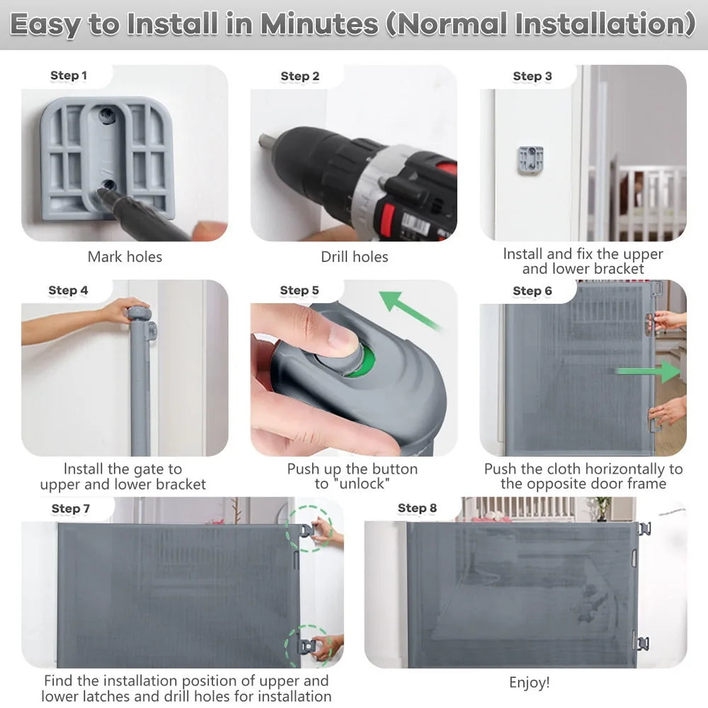 Retractable Baby Safe Gate For Doorways And Stairs