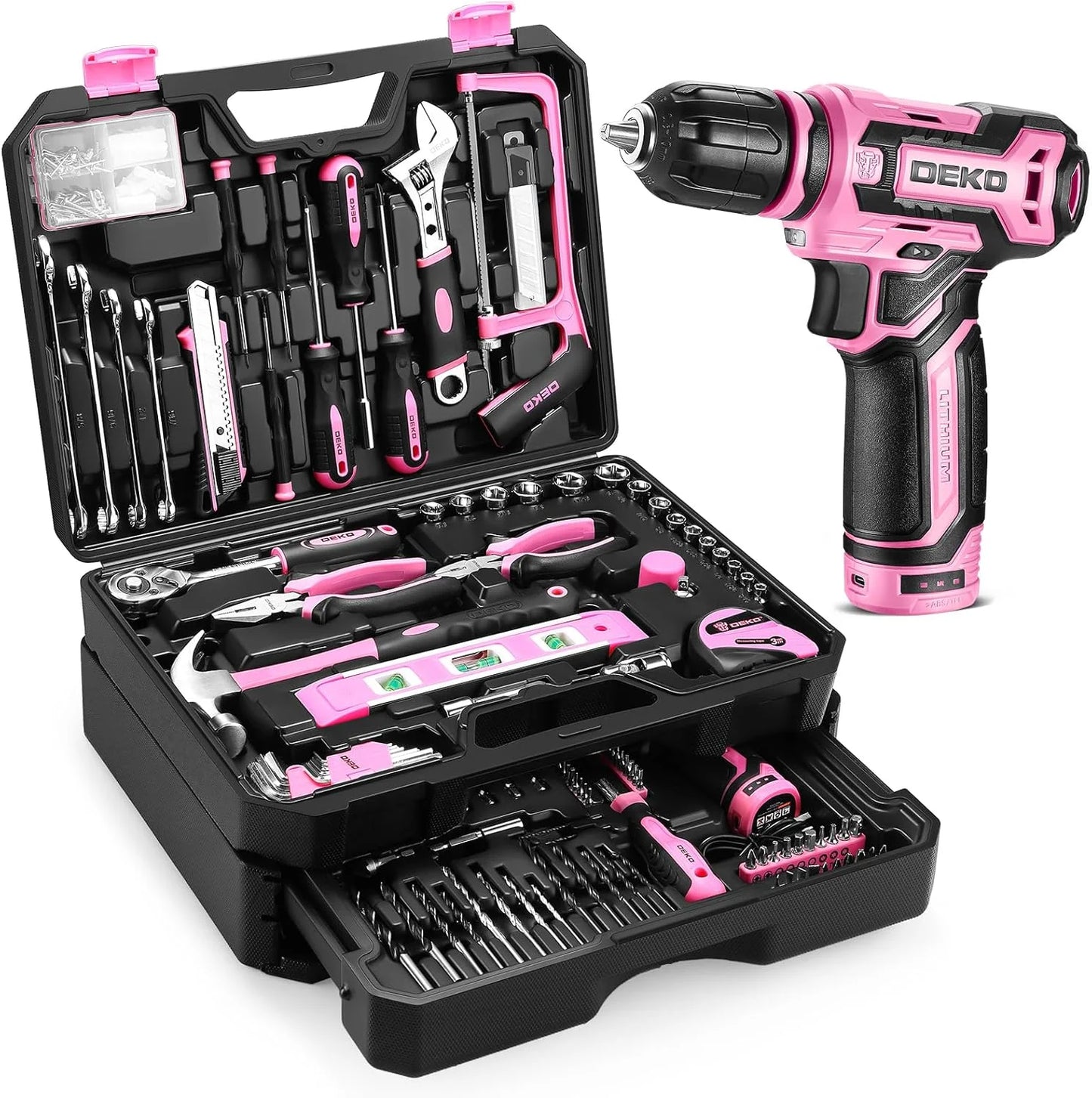 DEKO 12V Cordless Drill Tool Set With Storage Organizer Case