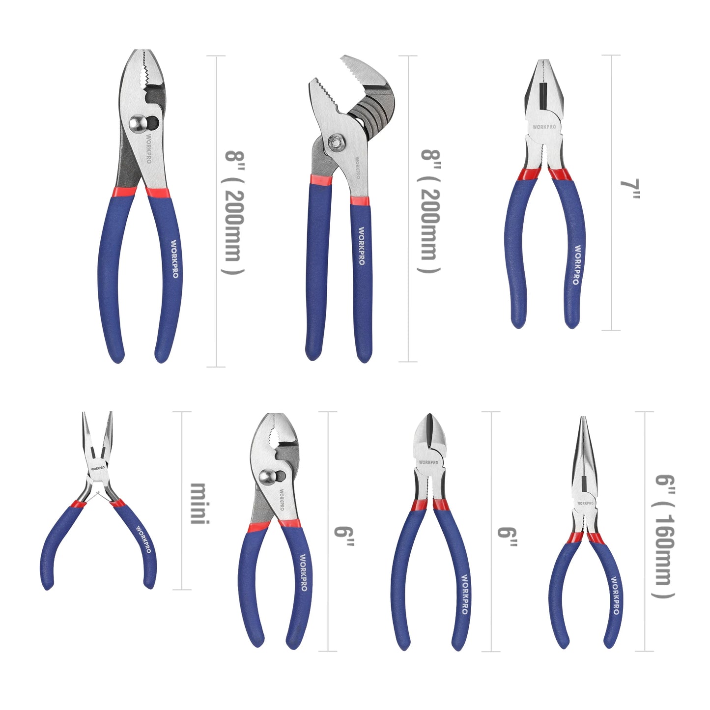 Workpro 7 Piece Pliers Set With Groove Joint Long Nose Slip Joint Diagonal DIY