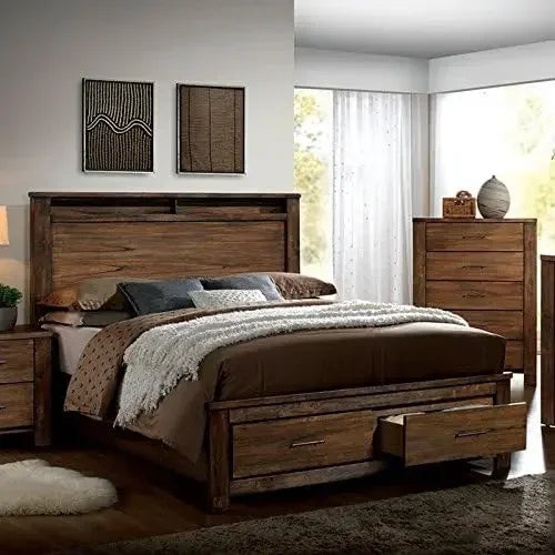 Traditional Oak Finish 6 Piece Bedroom Set Easy Assembly