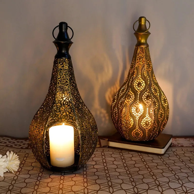 Elegant Metal Lantern Candle Holder Vintage Tea Light Hanging Lantern Home Decor