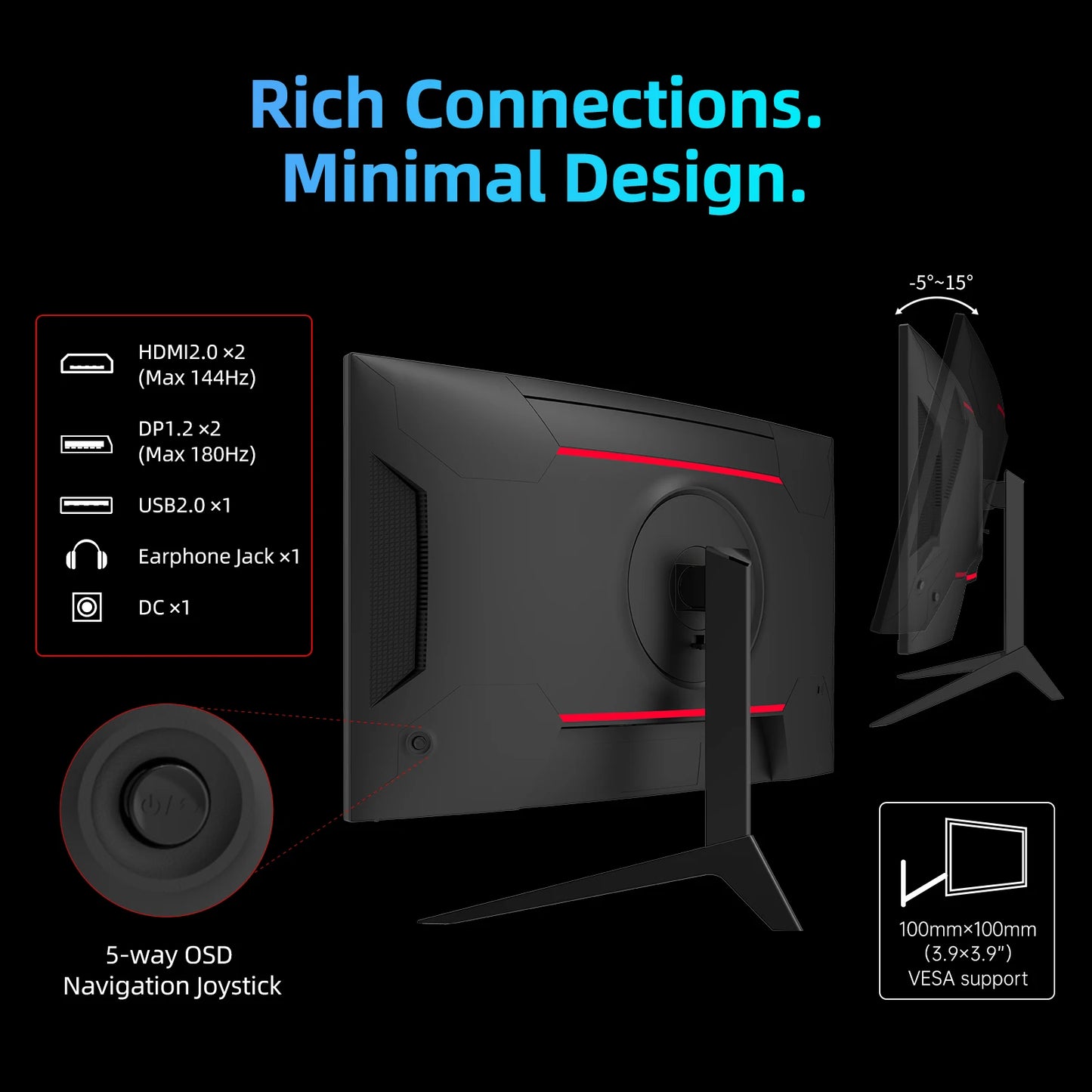 KTC WQHD 180Hz 1ms Curved Gaming Monitor FreeSync HDMI DisplayPort