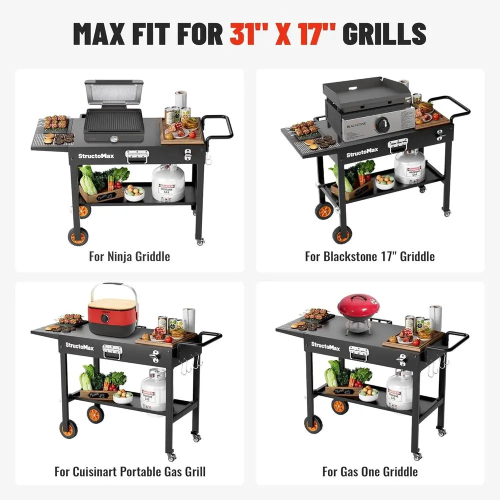 Portable Outdoor Grill Table With Wheels And Storage