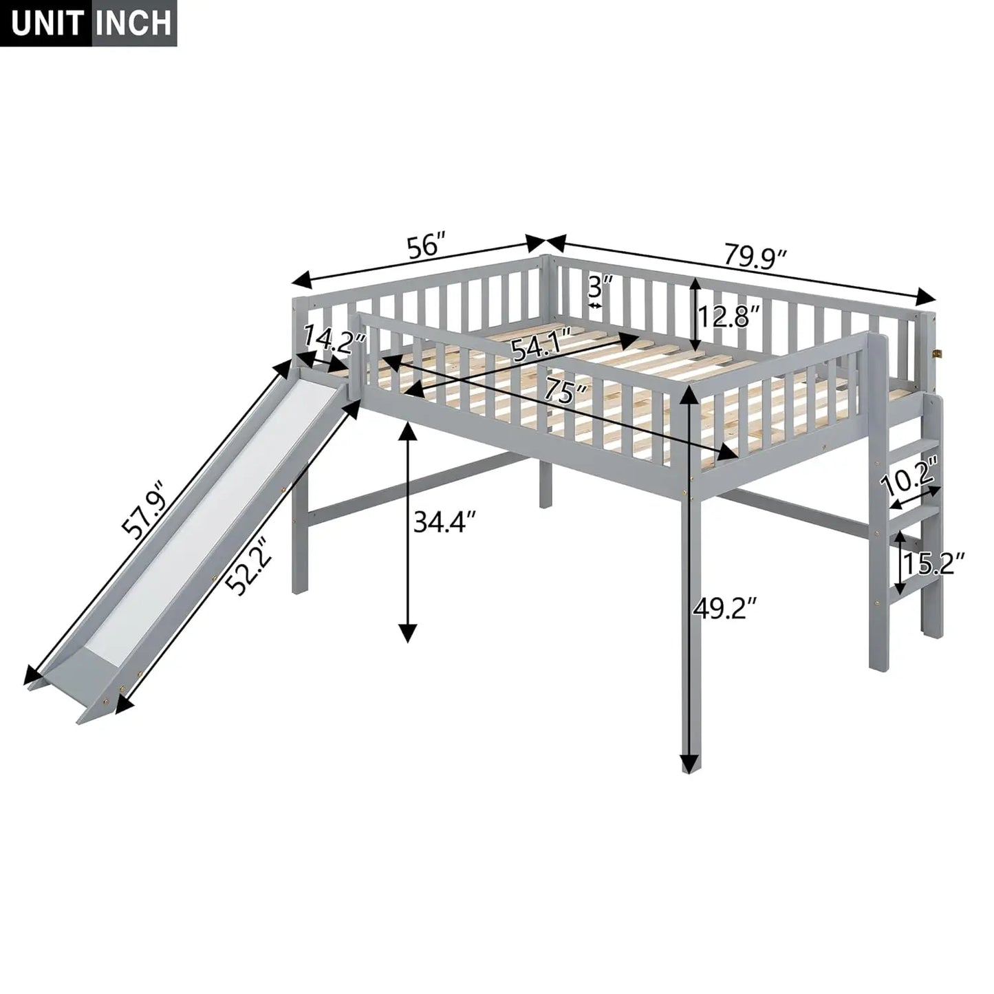 Loft Bed With Slide For Kids In Wood Durable Design